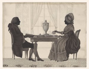 シルエットのルイスメタイヤー（* 1728）とアントワネットバーナード（* 1735）がテーブルで 作： Jozef Adolf Schmetterling